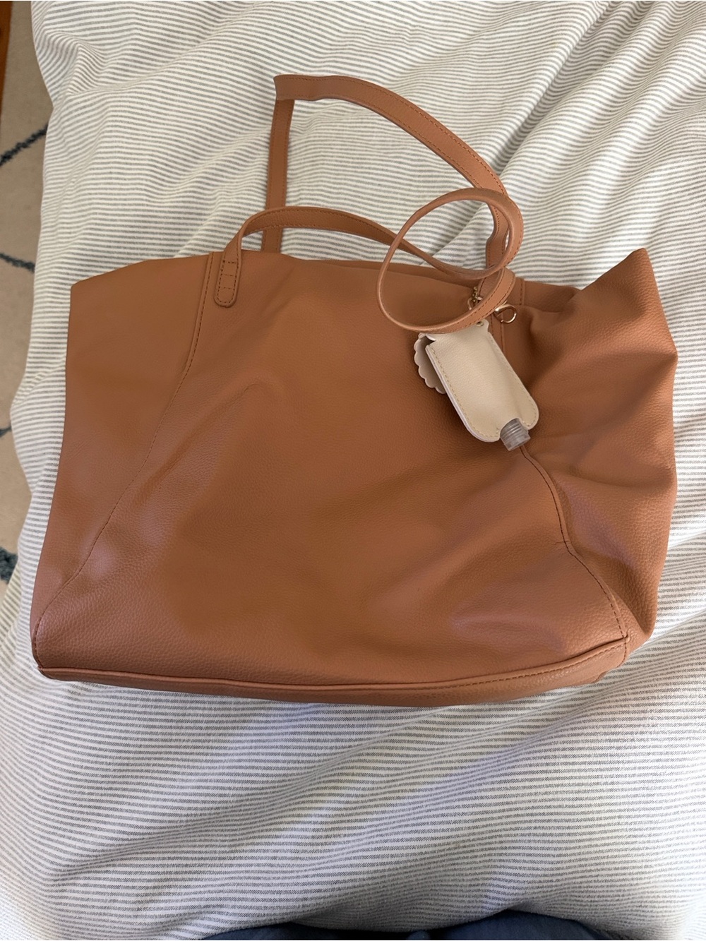 Everyday Tan faux Leather Tote with Hand Sanitizer Holder